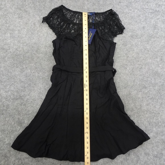 Polo Ralph Lauren Dress Womens 6 Lace Top Black Belted Lined Sleeveless Shift F - Picture 3 of 14